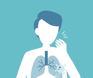 Web Coughing man with lung damage covid-19 awareness vector